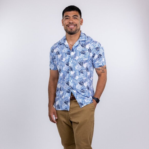 W.R.K Blue Tropical Print Camp Collar Performance Short Sleeve Shirt - Picture 2 of 3